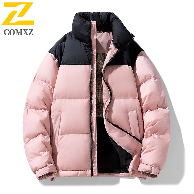 COMXZ Mens Down Jacket Fashion Stand Collar Outdoor Cycling Windproof Warm Parka Splicing Travel Cold Resistant Winter Coats