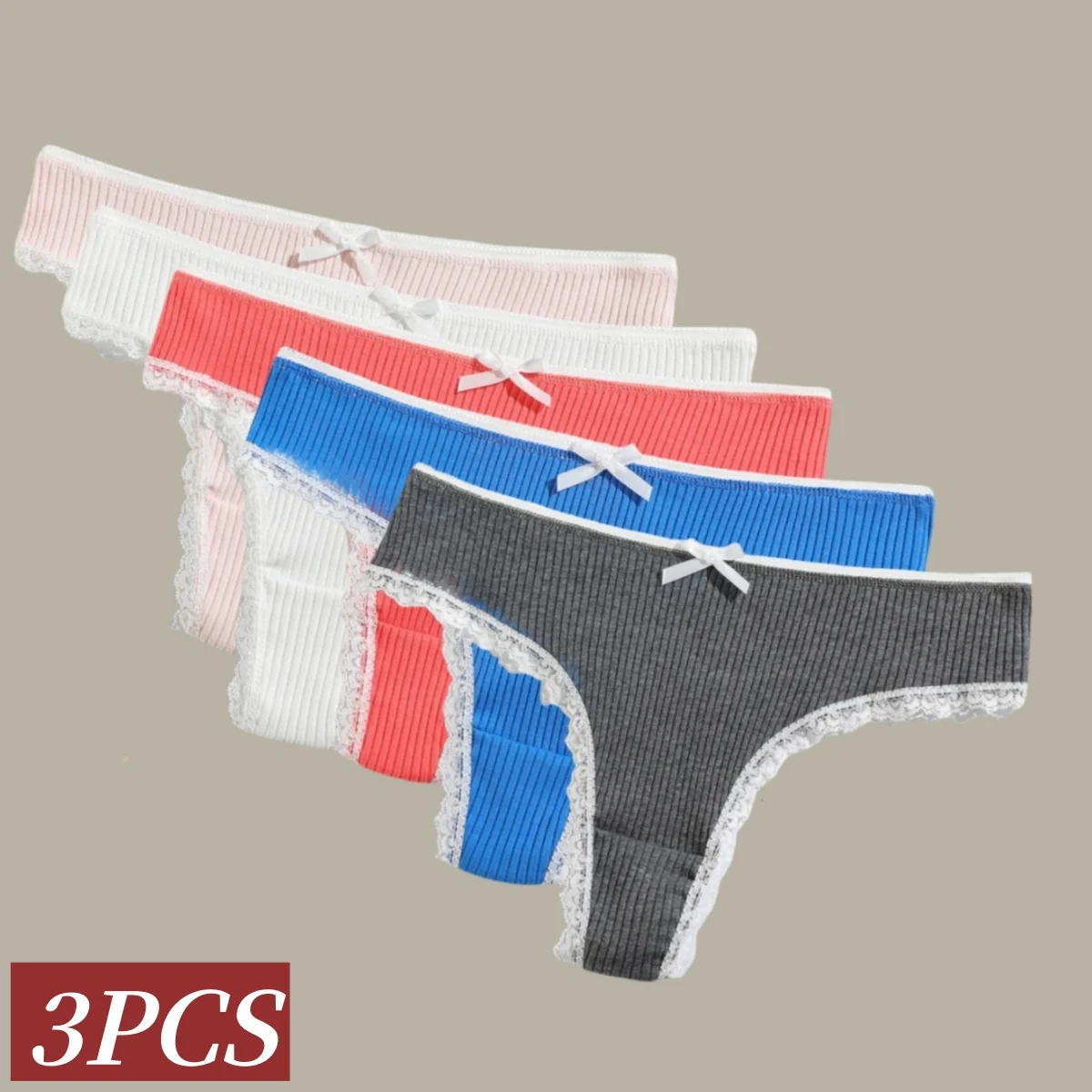 

Комплект из 3 хлопковых трусиков с низкой посадкой для женщин: стринги, женское нижнее белье, комфортное кружевное белье, сексуальное белье с низкой посадкой и T-образной спинкой