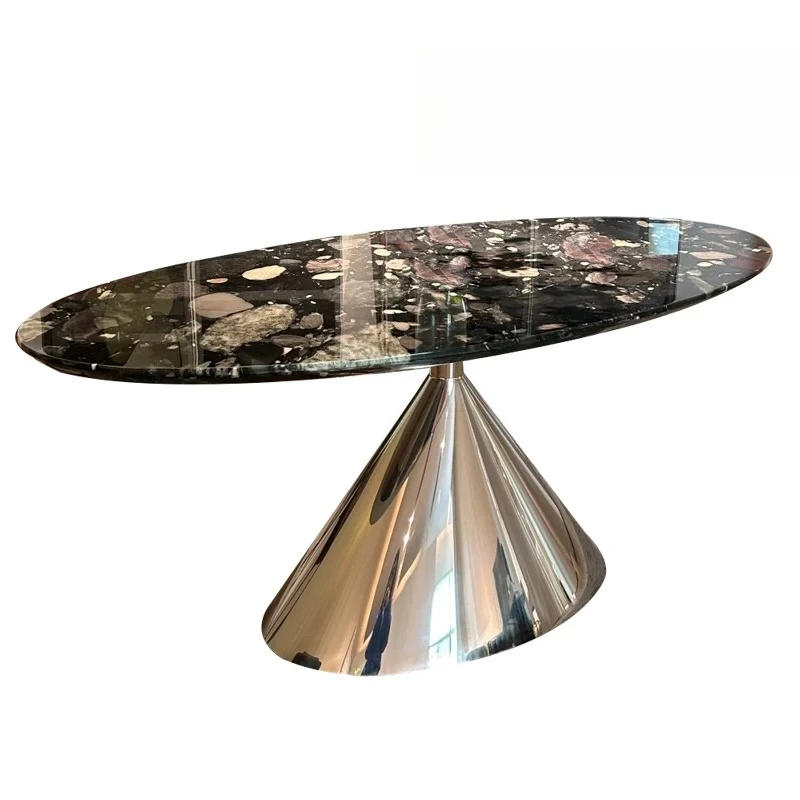 A  Natural Moonlight Starry Luxury Stone Dining Table High-end Custom Light Luxury Marble Rectangular Household Dining Table