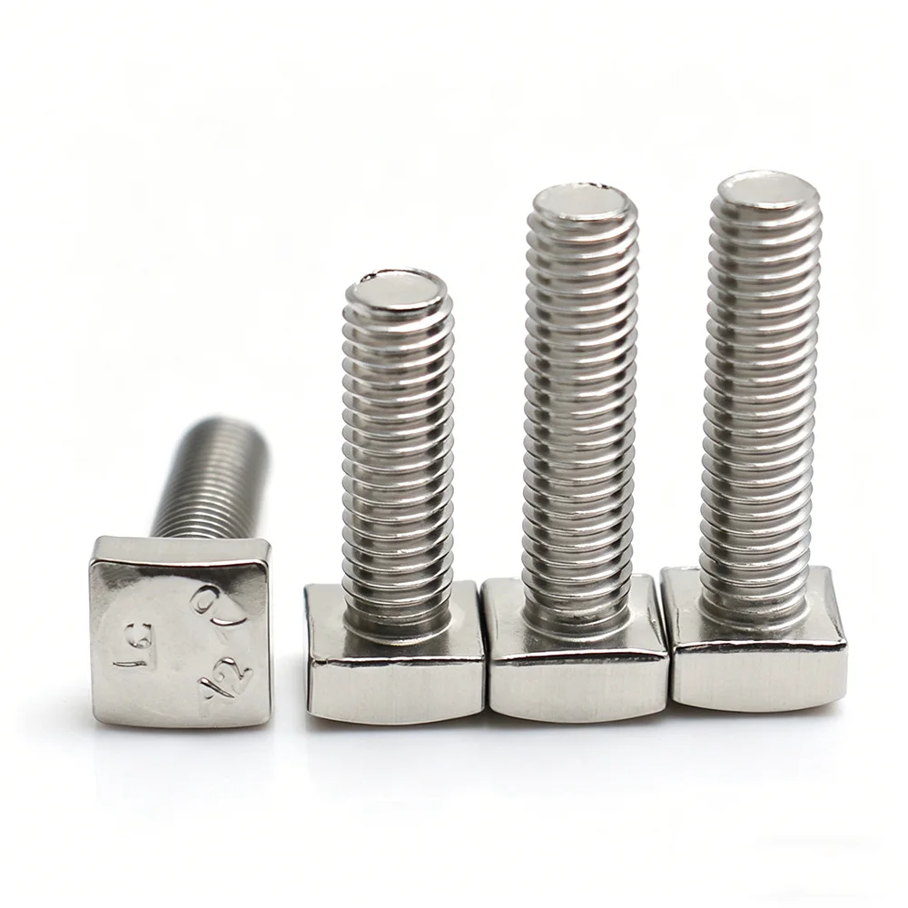 2-20pcs 304 Stainless Steel Square Bolt Four Corner Square Screw Grade C Steel Structure Threaded Rod M4 M5 M6 M8 M10 M12