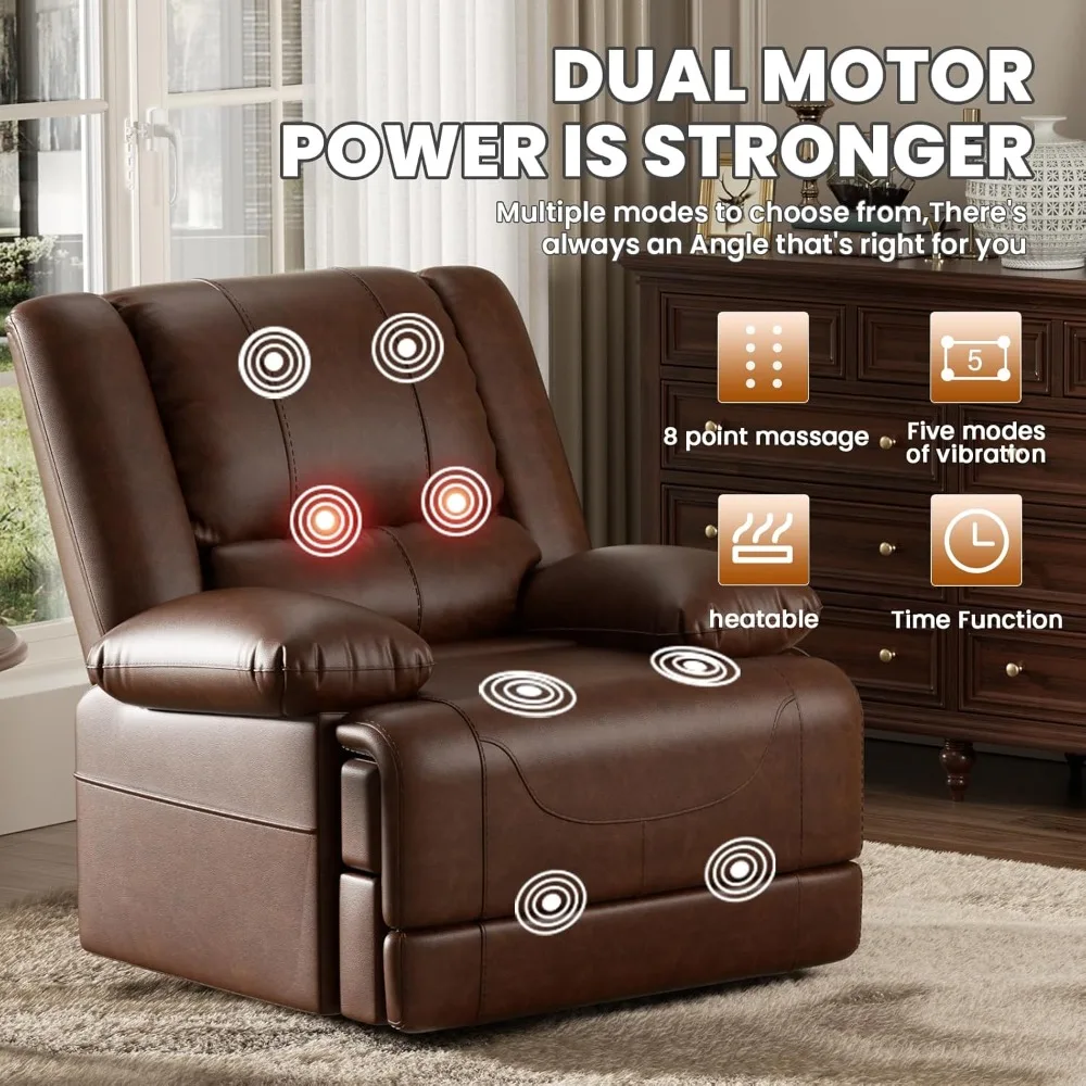 Infinite Position Dual Motor Power Lift Chair Lay Flat Sleeper Recliner Chair with Massage and Heating for Elderly, USB Ports an