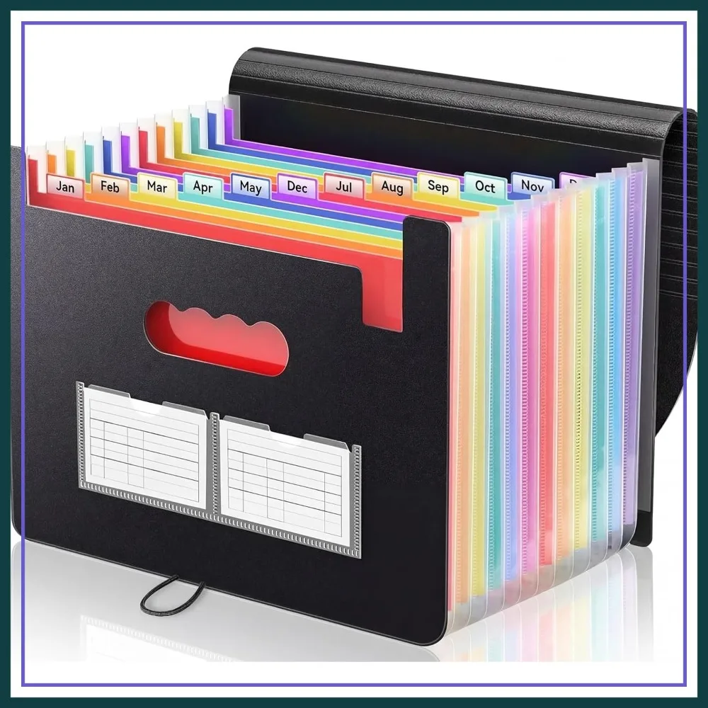 

13-Pocket Expanding File Organizer, A4 Accordion Folder for Bills & Documents, Portable Office Storage, Black