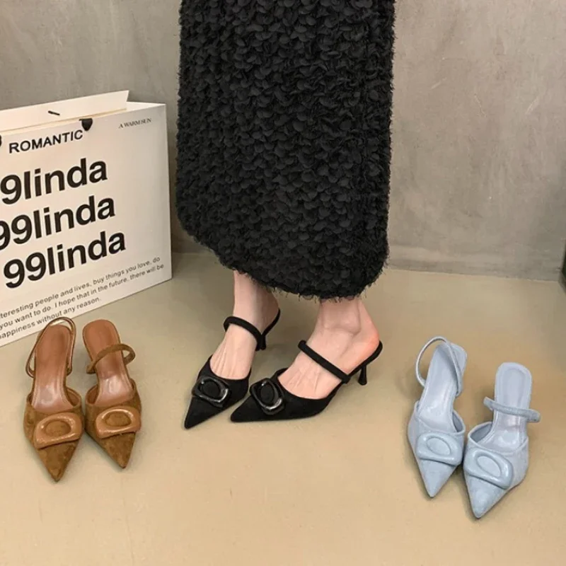 

Pointed Toe Women Sandals High Heels Wedding Stripper Shoes Singbacks Mules Shoes Elegant Dress Sandalias 2026 Summer Shoes