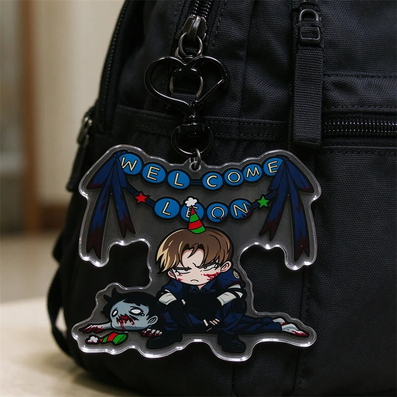 Leon Kennedy RE:2 Keychains, Resident Evil Welcome Leon Video Game Character Pendant, Survival Horror Game Fan Collectible Gift