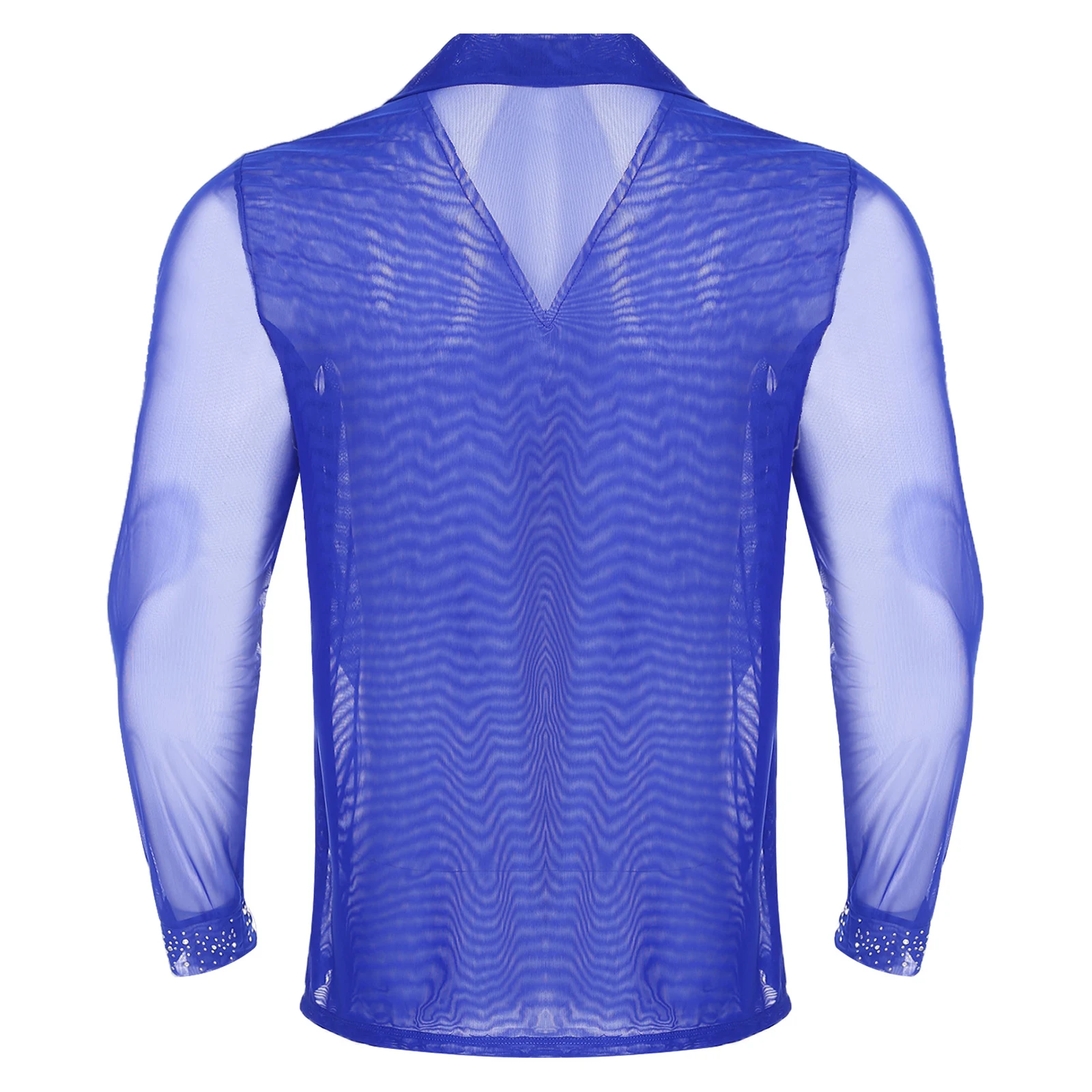 남성 라틴 댄스 의상 메쉬 라인스톤 댄스 셔츠 피겨 스케이팅 의상 댄스 경연 대회 공연용 발레 댄스웨어