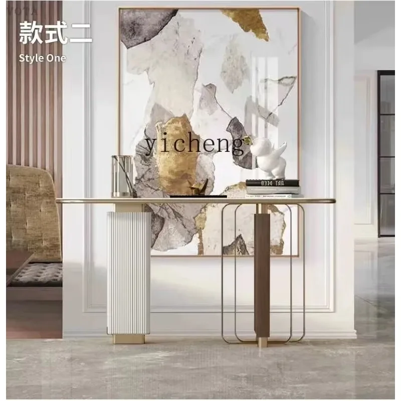 CZ-27  Simple Modern Living Room Corridor Wall Bar Desk Stainless Steel Stone Plate Console Table