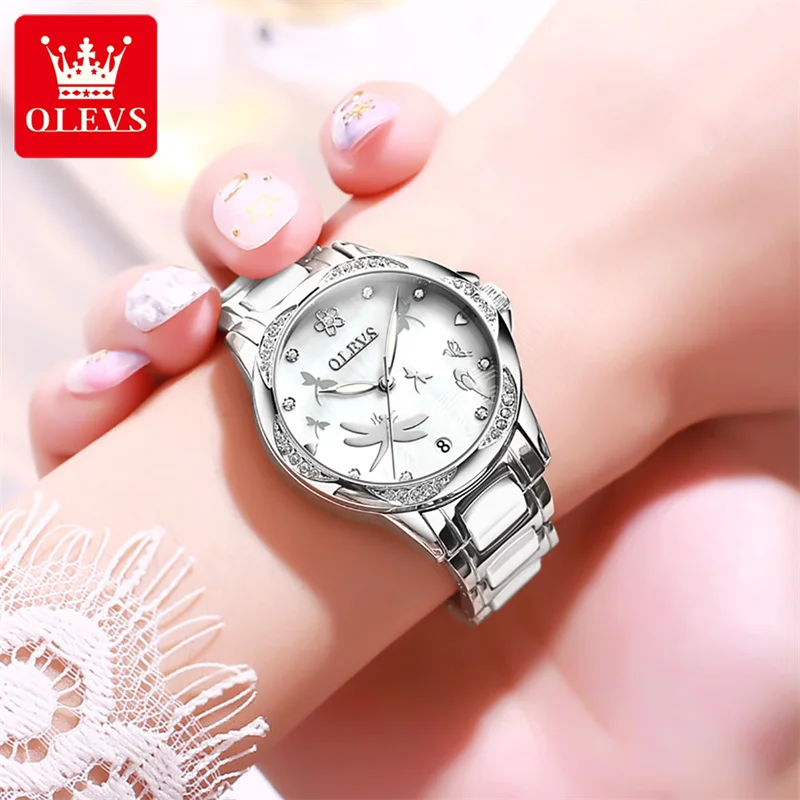 OLEVS Lady Ceramics Fashion Watch Women Automatic Mechanical Women\'s Wrist Watches Female Dress Clock Relogio Feminino 2024