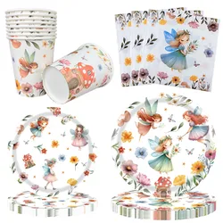 Fairy Tableware Plates Cups Napkins Fairy Birthday Party Supplies Flower Fairies Theme Girl Kid Birthday Baby Shower Party Decor