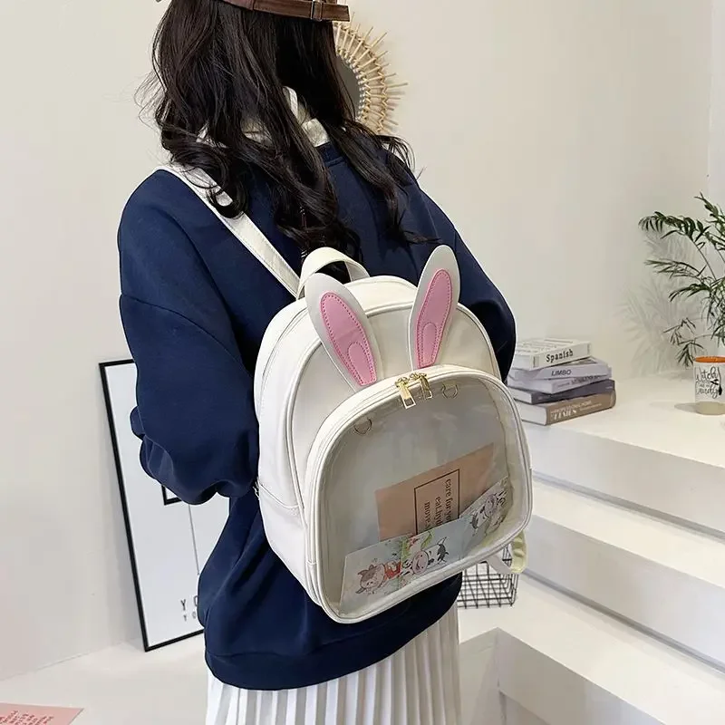 Fashion Chic Y2k Aesthetic Chic Kawaii Student Rabbit Ears Schoolbags Casual All Match Backpacks Korean Transparent Ins Ita Bags