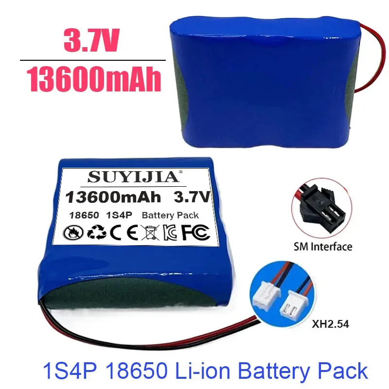 3.7V 18650 1S4P 13600mAh Battery Pack  Lithium-ion Toy Beauty Salon Rechargeable Battery Pack SM XH2.54 Plug Built-in BMS