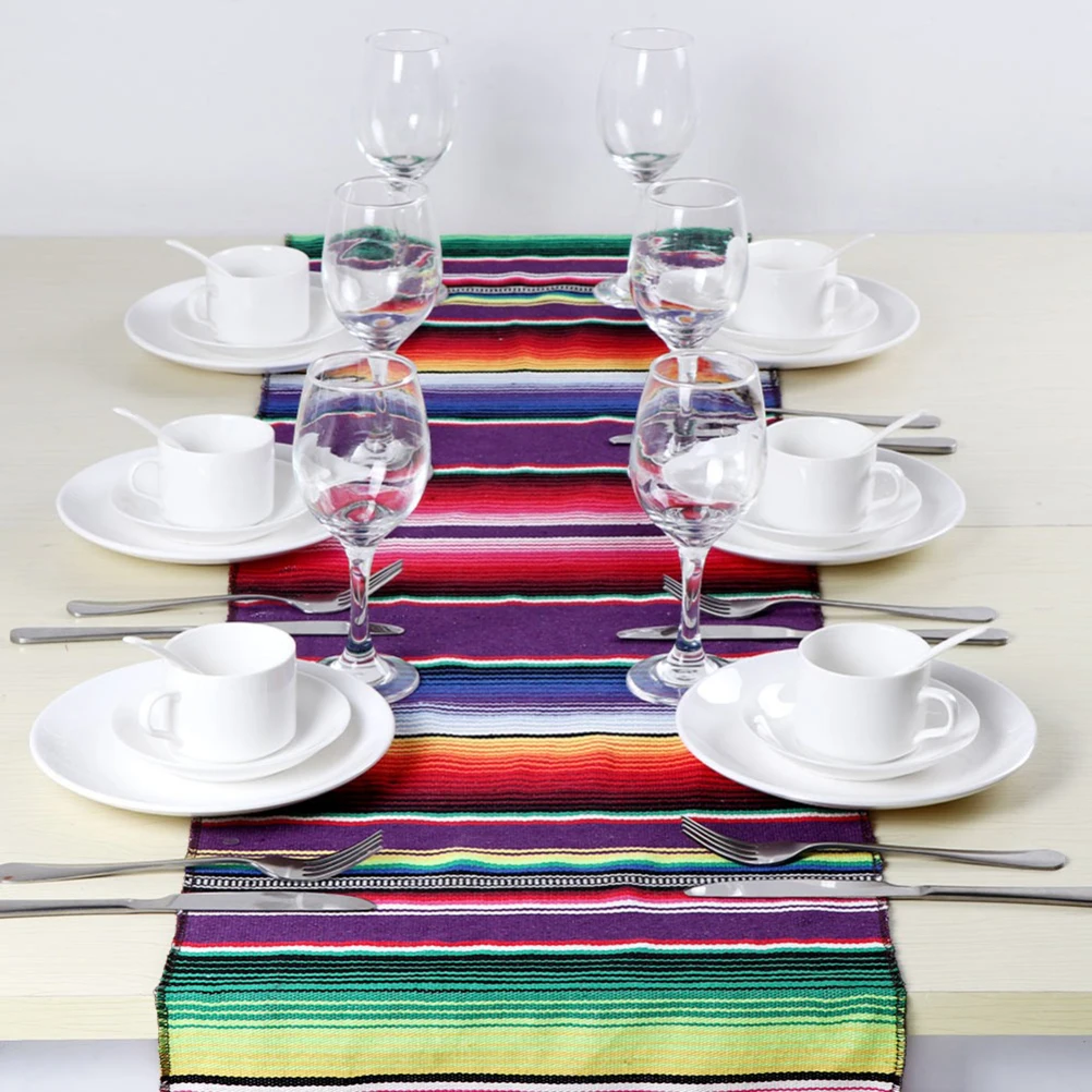 

Rainbow Table 35x215cm Rainbow Table Runner Tablecloth Mexican Style Decorative Runner Cover for Holidays Picnics Parties