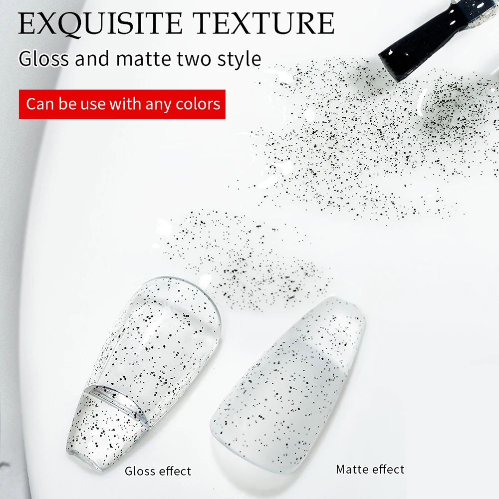 Vendeeni 15ml Sand Candy Top Coat Gel Nail Polish Black Spots UV Soak Off Gel Varnish Glossy Matte Granulated Sugar Gel Top Coat