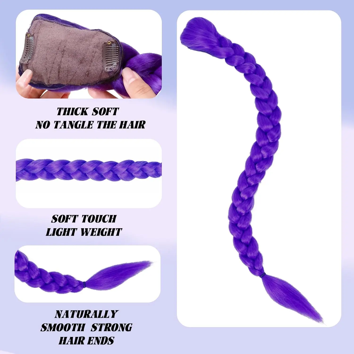 Long Purple Braid Ponytail Extensions Pre Stretched Hair Extensions for Braids Easy Clip in Ponytail for Teen Cosplay Halloween