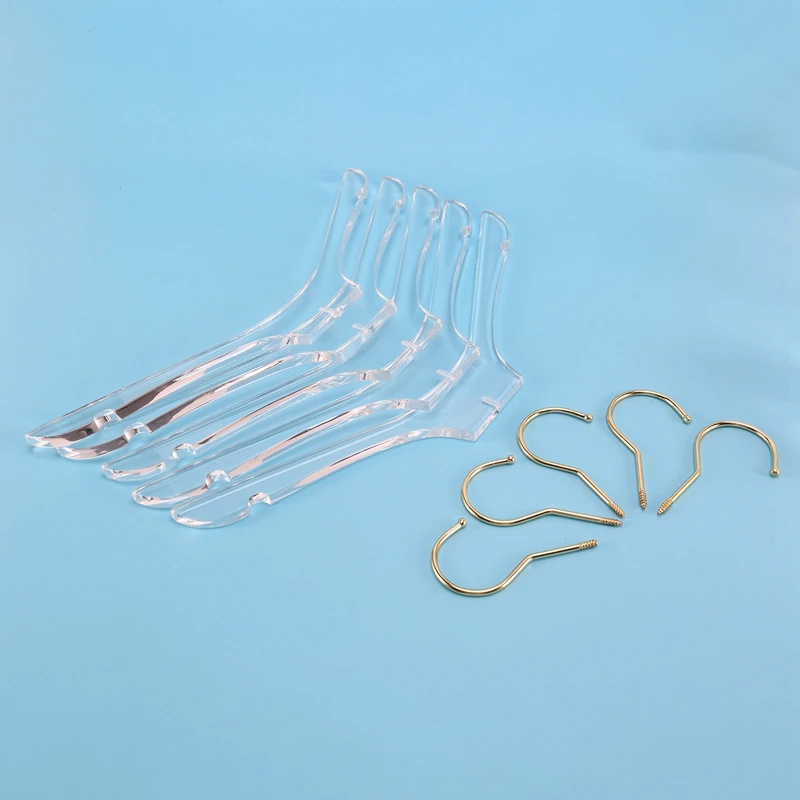 5 Pcs Clear Acrylic Clothes Hanger With Gold Hook, Transparent Shirts Dress Hanger With Notches For Lady Kids