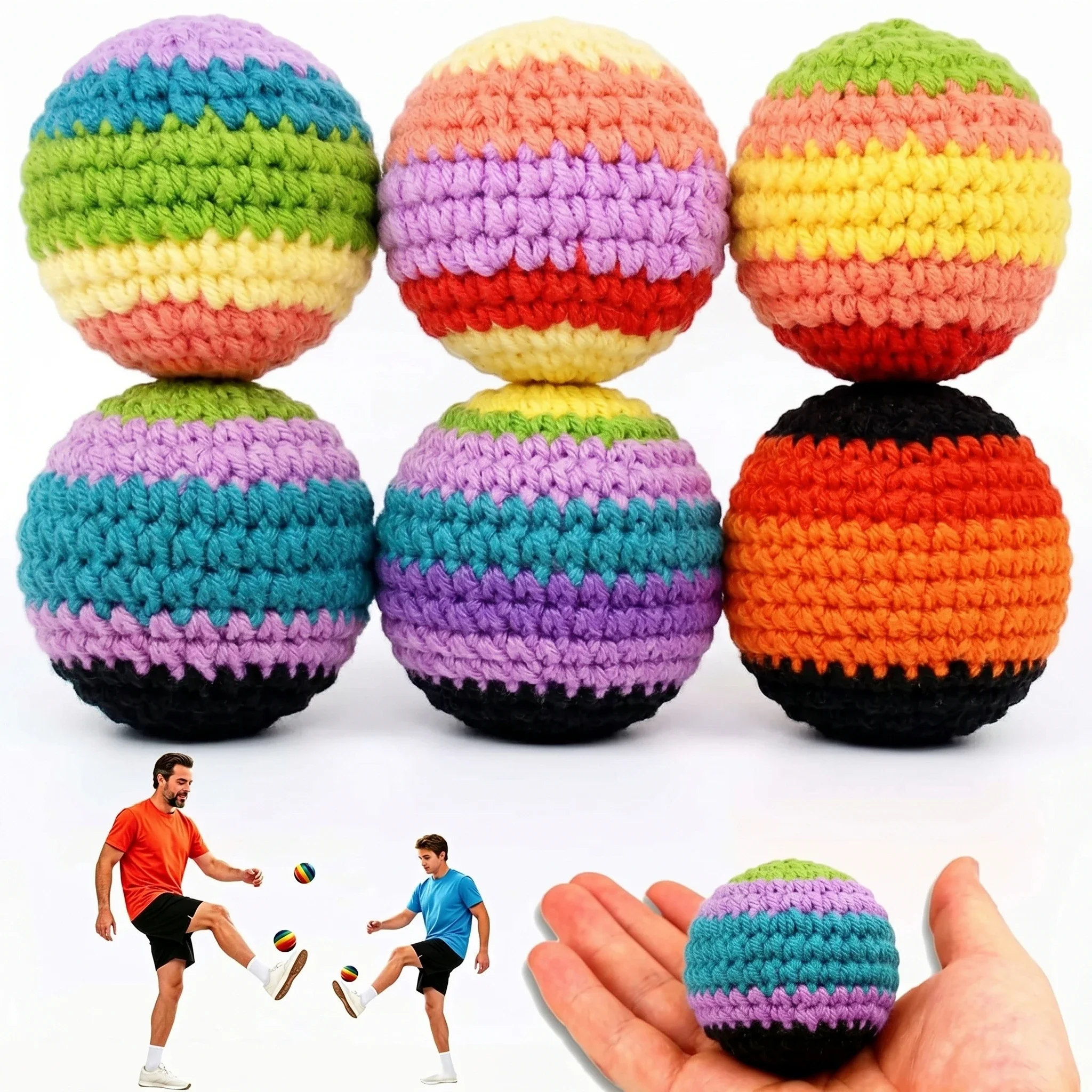 

Hand-Knitted Hacky Sack Footbag Set, Cotton Crochet Kick Balls, Geometric Juggling Balls for Kids Adults Outdoor Games