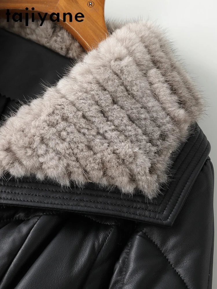 TAJIYANE Vera pelle di pecora Piuma d'oca Cappotto Donna Collo in pelliccia di visone Piumini lunghi Giacca in vera pelle Donna Abbigliamento 2025 3)
