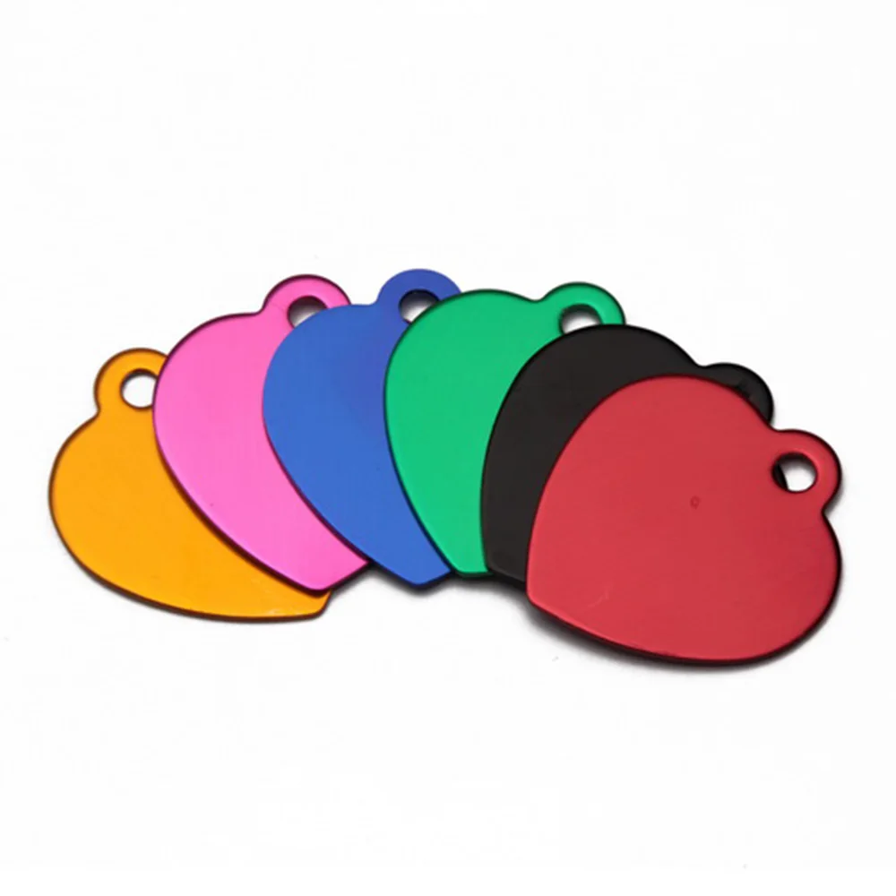 50 Pcs/Lot Pet ID Tags ,Colorful Heart Shape Anodized Aluminum Stamping Blanks Discs for Craft Pendant