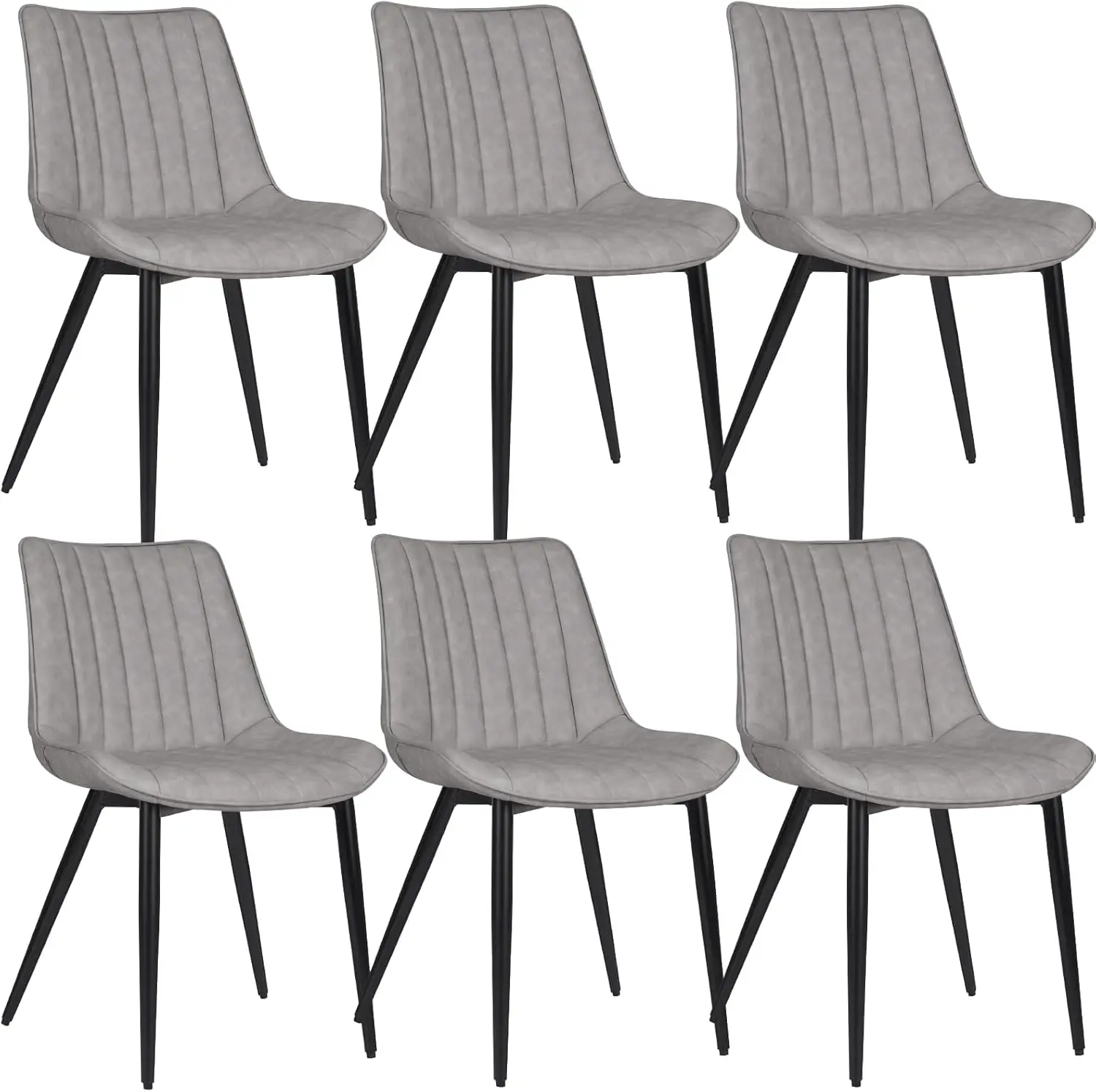 

6 Pcs Faux Leather Dining Chairs, Mid Modern Leisure Upholstered Chair With Metal Legs For Kitchen Living Room Gray