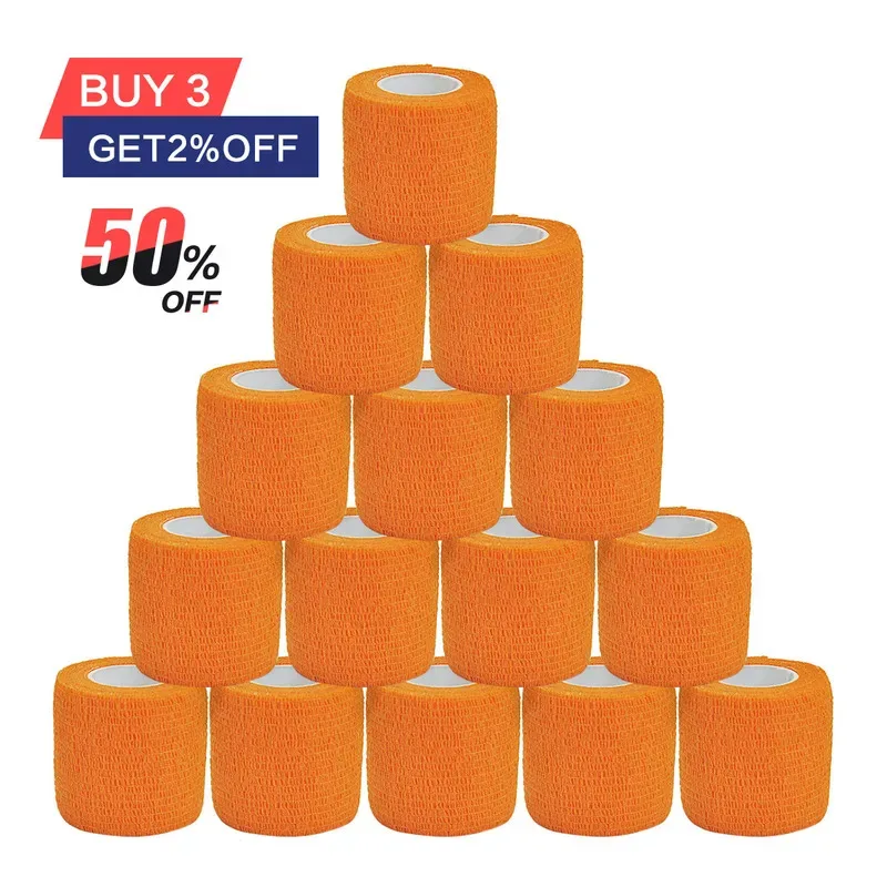 

1/15/48Pcs 4.8m orange First Aid Self Adhesive Cohesive Elasticity Bandages Sports Tape for Wrist Ankle Sprains & Swelling