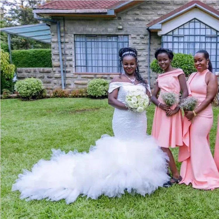 تخصيص تخصيص أحدث الزفاف الأفريقي مثير الخامس الرقبة أكمام الترتر التمثال الكشكشة تنورة قطار طويل حورية البحر فستان الزفاف 20 #2