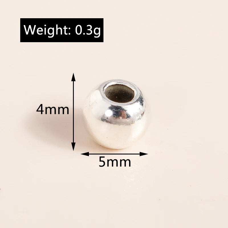 Leslie, 50 Stück, 5 mm, silberfarbene, kleine, runde CCB-Abstandshalter-Perlen zum Basteln von Schmuck, für DIY-Armbänder und Halsketten. – Detail 1