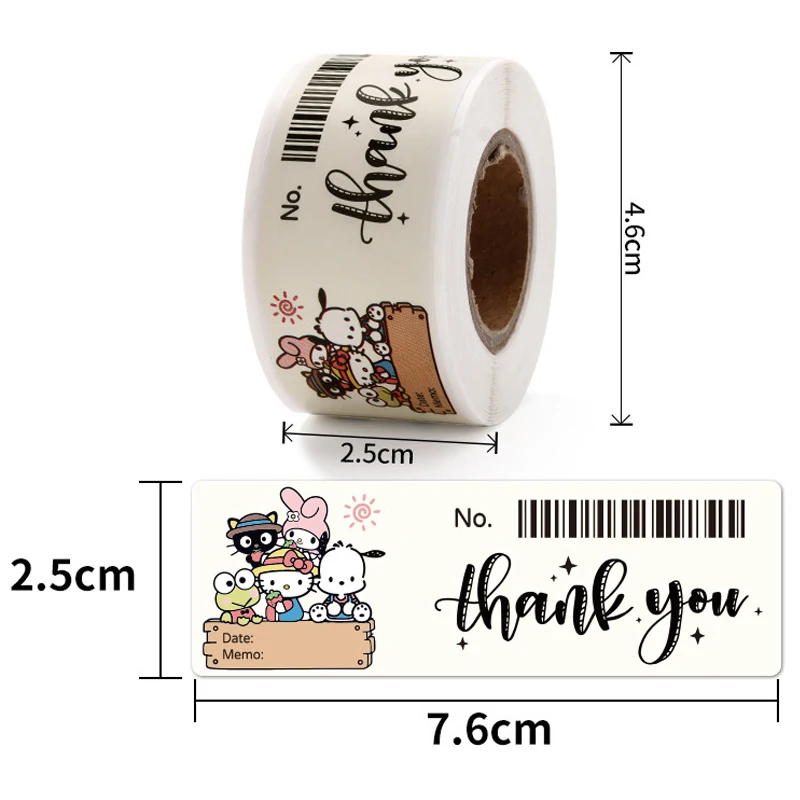 120pcs/Roll Sanrio Hello Kitty Kuromi Stickers Kawaii Cartoon Thank You Sealing Labels Sticker Anime Vinyl Decoration Decals