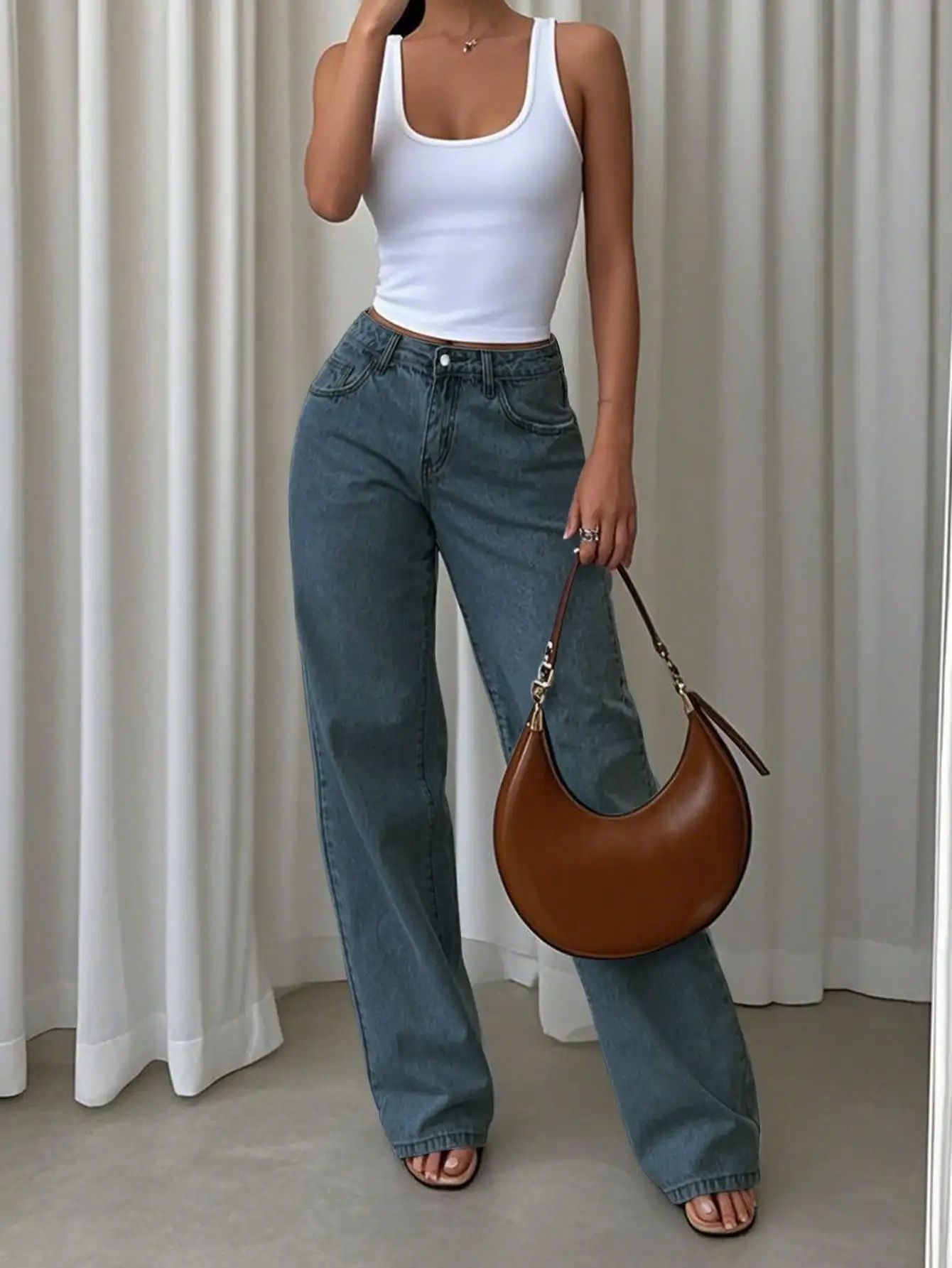 

Винтажные синие джинсы с широкими штанинами для женщин, джинсовые брюки свободного кроя с высокой талией, повседневный наряд для отпуска и на каждый день