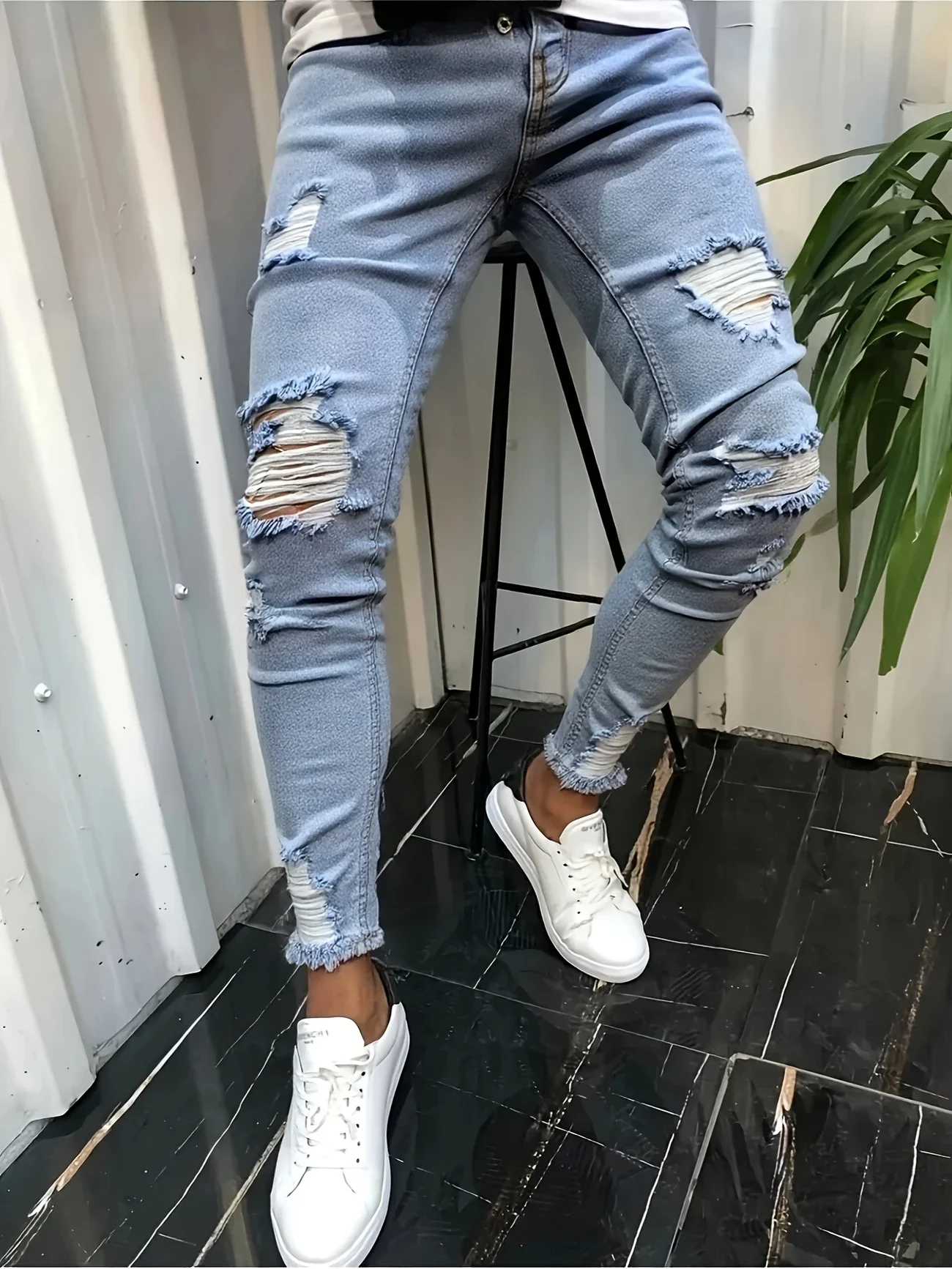 

Модные мужские рваные джинсы, смесь хлопка, уличный стиль, эластичная ткань, обычная длина, подходит для всех сезонов, мода