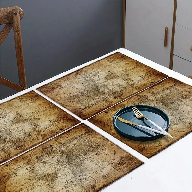 VIKAMA Vintage World Nautical Map Rectangular Placemats Antique Ocean Heat Resistant Washable Retro Dining Table Decor Mat