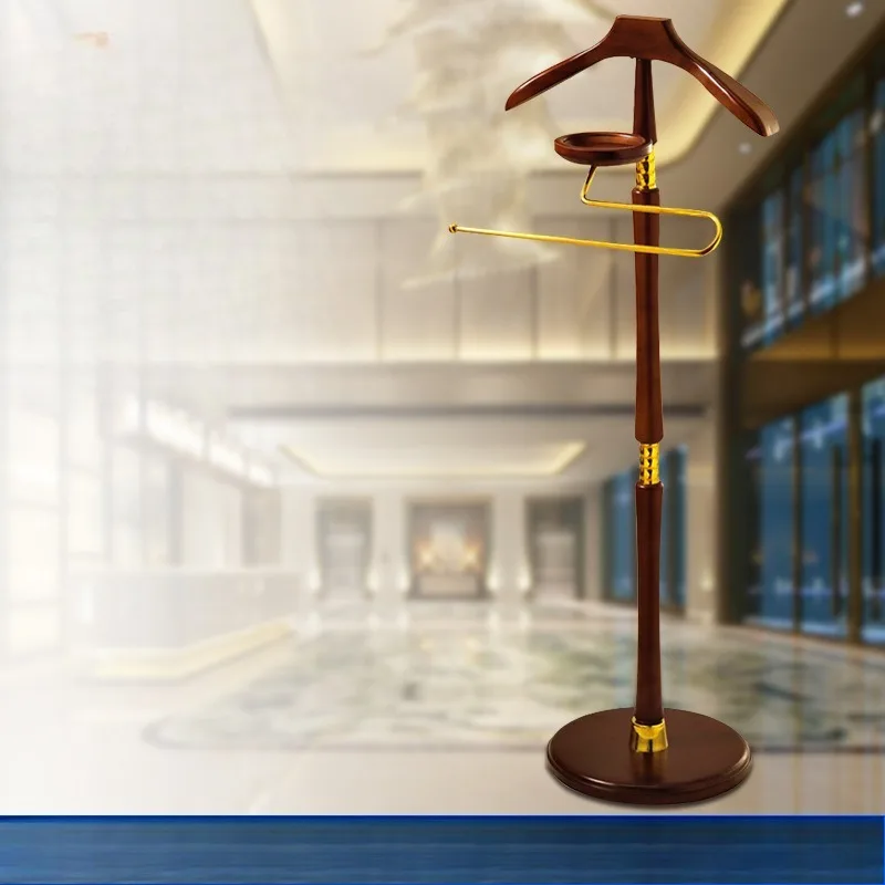 Hotel floor-to-ceiling coat rack, solid wood drying rack, home mobile European-style hanger, wooden coat rack