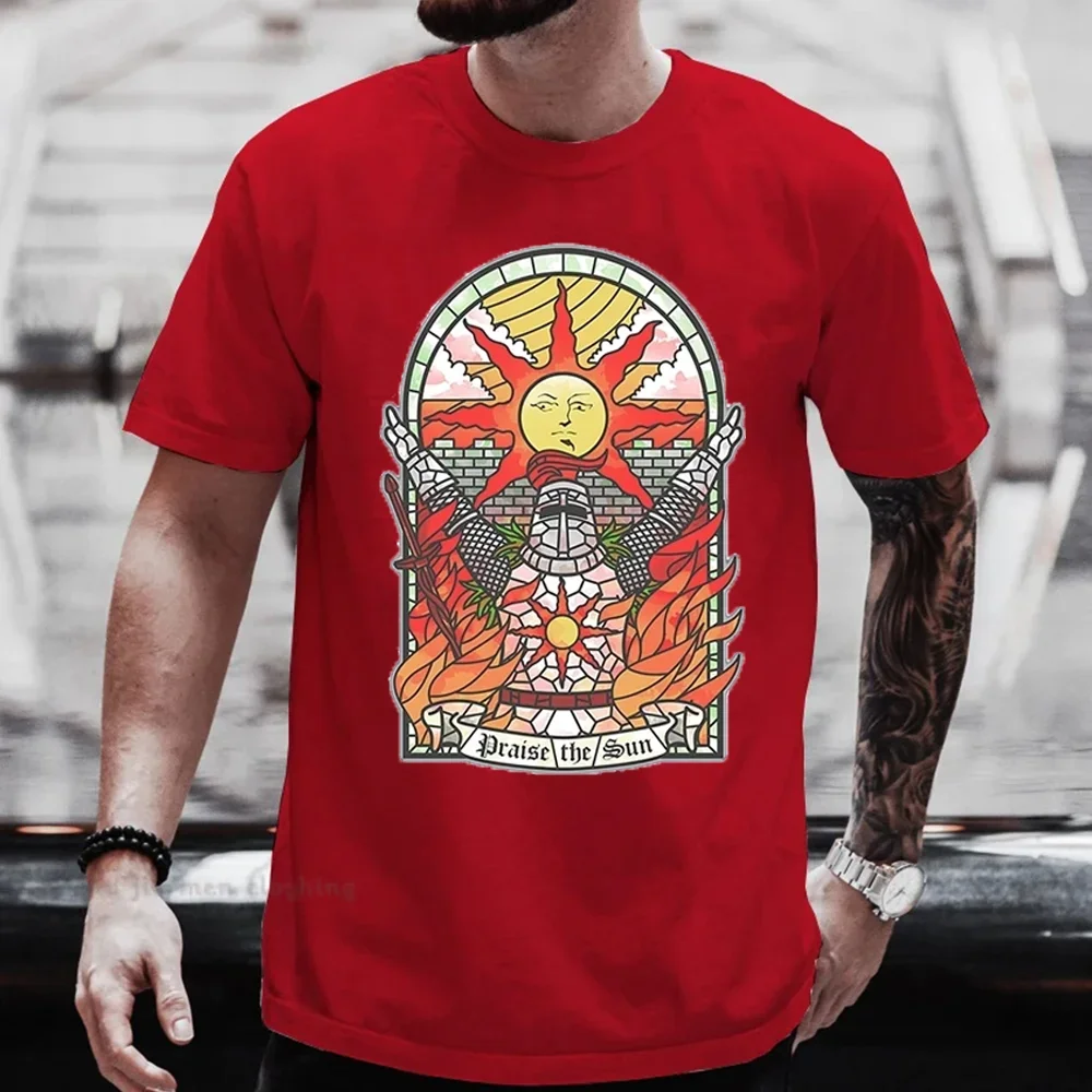 Men Dark Souls Church of the Sun T-Shirt Praise the Sun Youth Tees Cotton New Summer T Shirt Fashion Clothing Tshirts Oversized