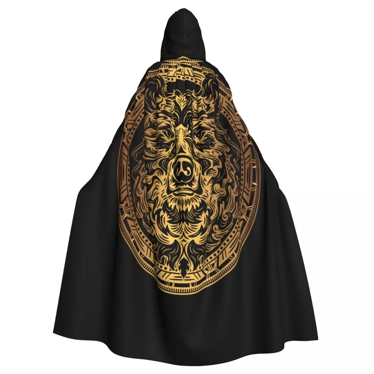 Bear's Head Shamanic Symbol Hooded Cloak Polyester Unisex Witch Cape Costume Accessory