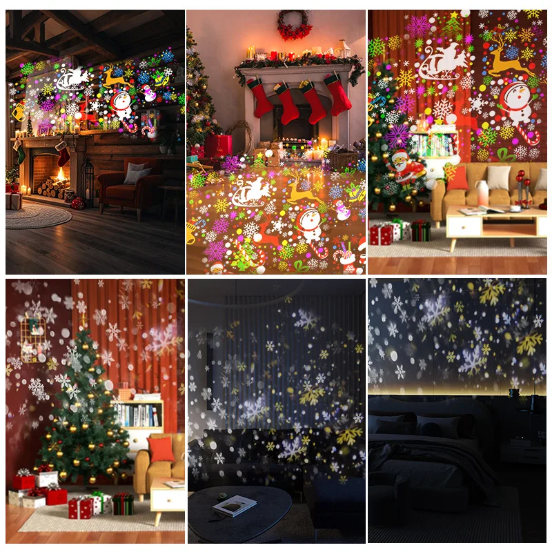 16 Patterns Christmas Projection Snowflake Light LED Holiday Decor Gift for Xmas Party Home Atmosphere