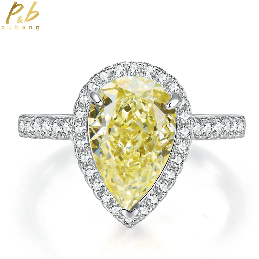 

PuBang Fine Jewelry 925 Sterling Silver Yellow Sapphire Full Gem Created Moissanite Diamond Ring for Women Party Gifts Wholesale