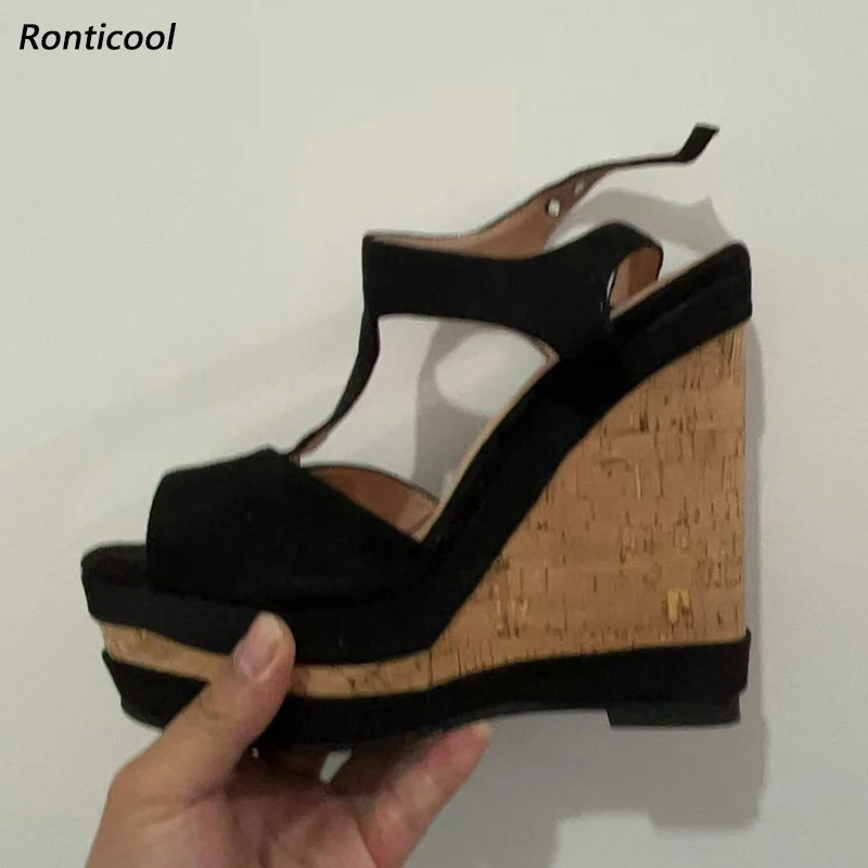 

Новые женские сандалии Ronticool ручной работы с Т-образным ремешком, на танкетке, на высоком каблуке, с открытым носком, элегантные, бежевые, черные, коричневые, повседневная обувь, размер США 38