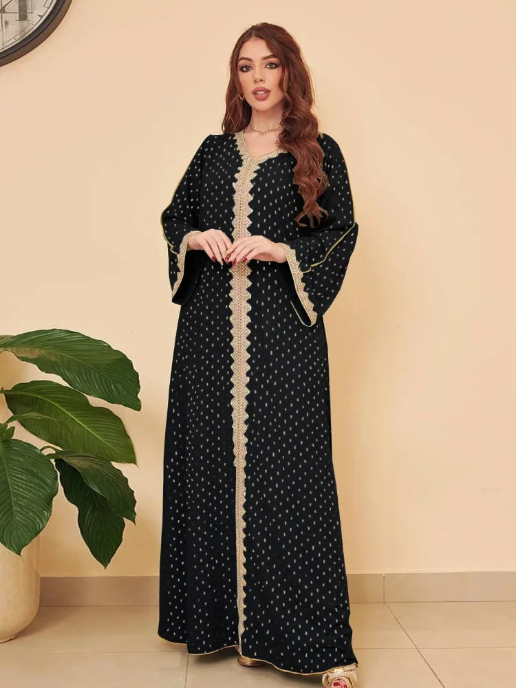 Autumn Muslim Dress for Women Dubai Arab Abaya Sequins Vestidos Arabic Turkey Moroccon Kaftan Islamic Clothing India Gown Robe