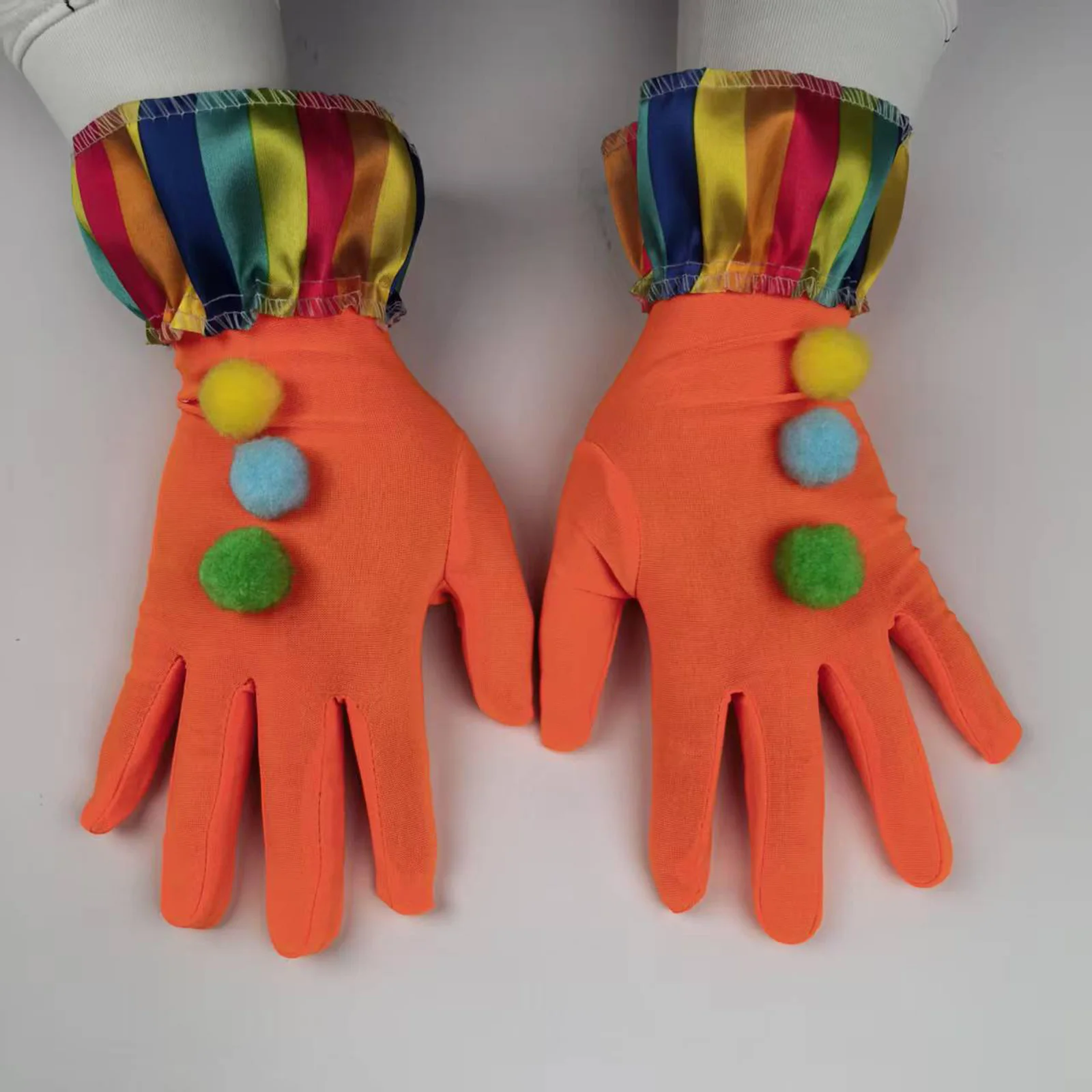 Luvas de palhaço laranja para adultos, carnavais de Halloween, luvas engraçadas de cosplay com decoração de bola de pelúcia
