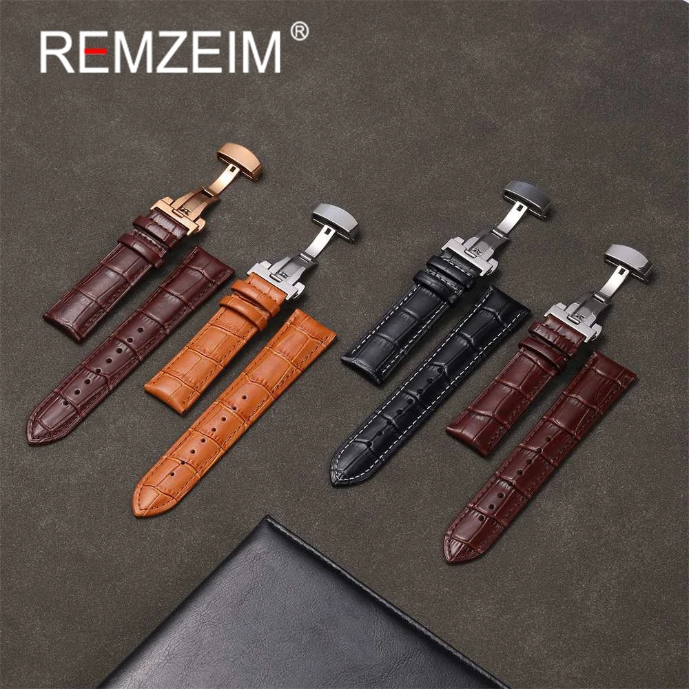 Embossed Leather Strap with Butterfly Clasp Replacement Men Watch Band 18mm 20mm 22mm 24mm Bracelet Watch Accessories image 2