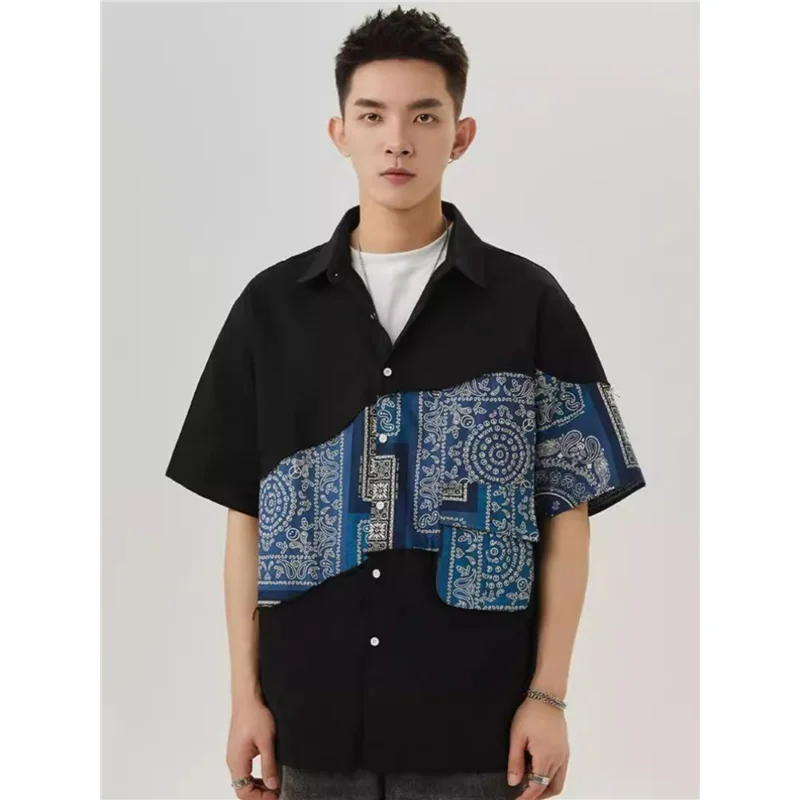 

Рубашка свободного кроя в американском стиле, размер 300 Pou, для мужчин и женщин, весна-лето, повседневная, дышащая, с коротким рукавом, на пуговицах