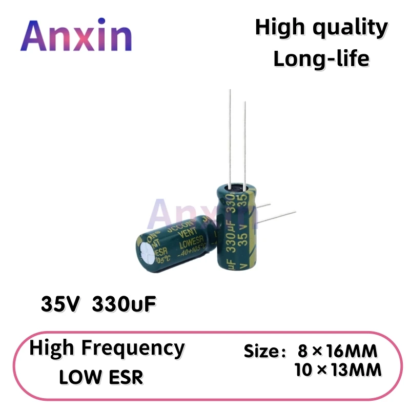 

20PCS 35V330uF Aluminum Capacitor, High Frequency Low ESR 105°C Radial for Power Supply Long-life 8×16MM 10×13MM