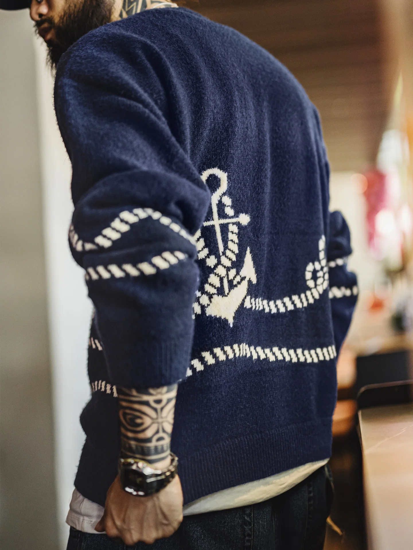 

Мужской вязаный свитер Maden Casual темно-синего цвета на флисовой подкладке, осенне-зимняя верхняя одежда, удобный теплый пуловер с круглым вырезом