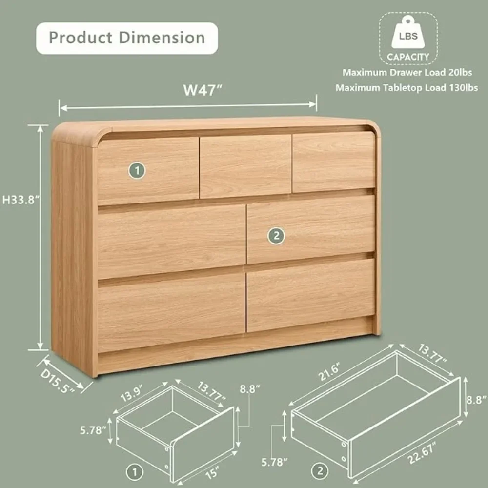 Modern 7 Drawers Dresser for Bedroom, 47