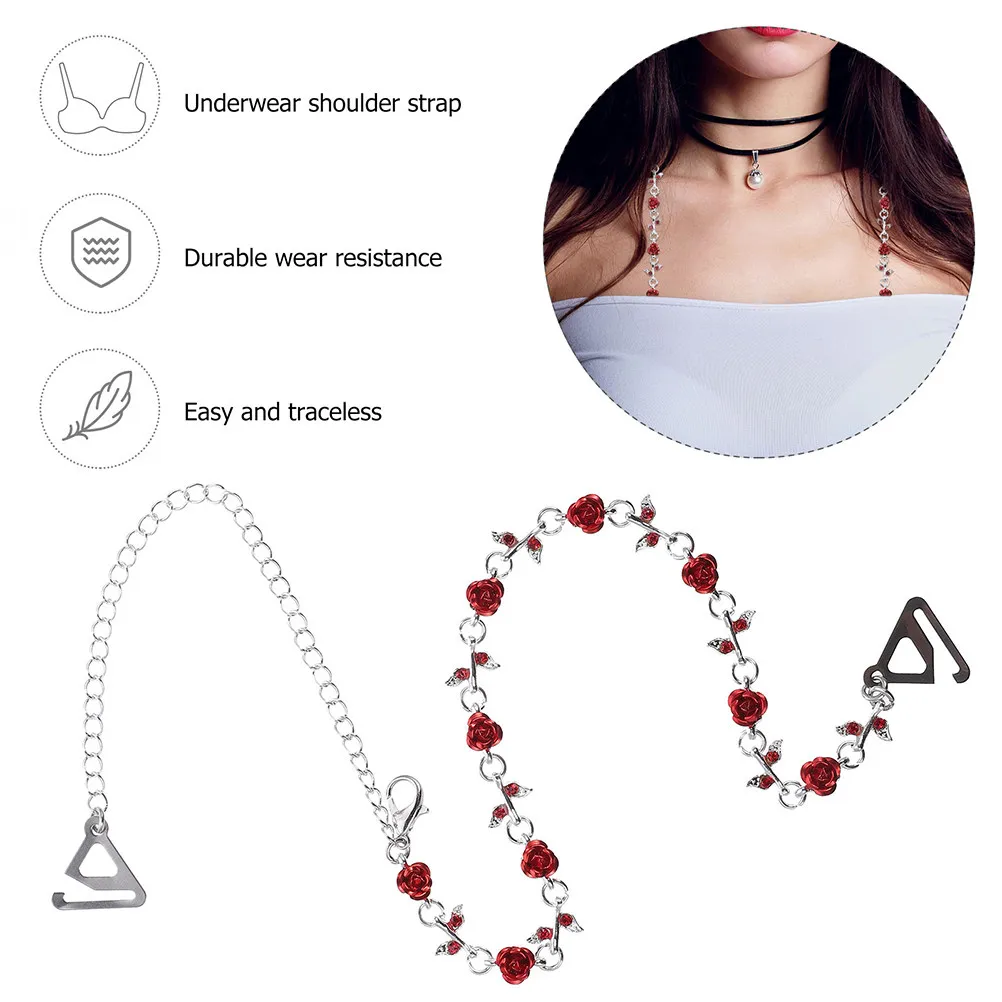 1Pair Rhinestone Bra Straps Adjustable Non-Slip Rose Flower Decorative Invisible Replacement Shoulder Strap Rhinestone Bra Strap view 4