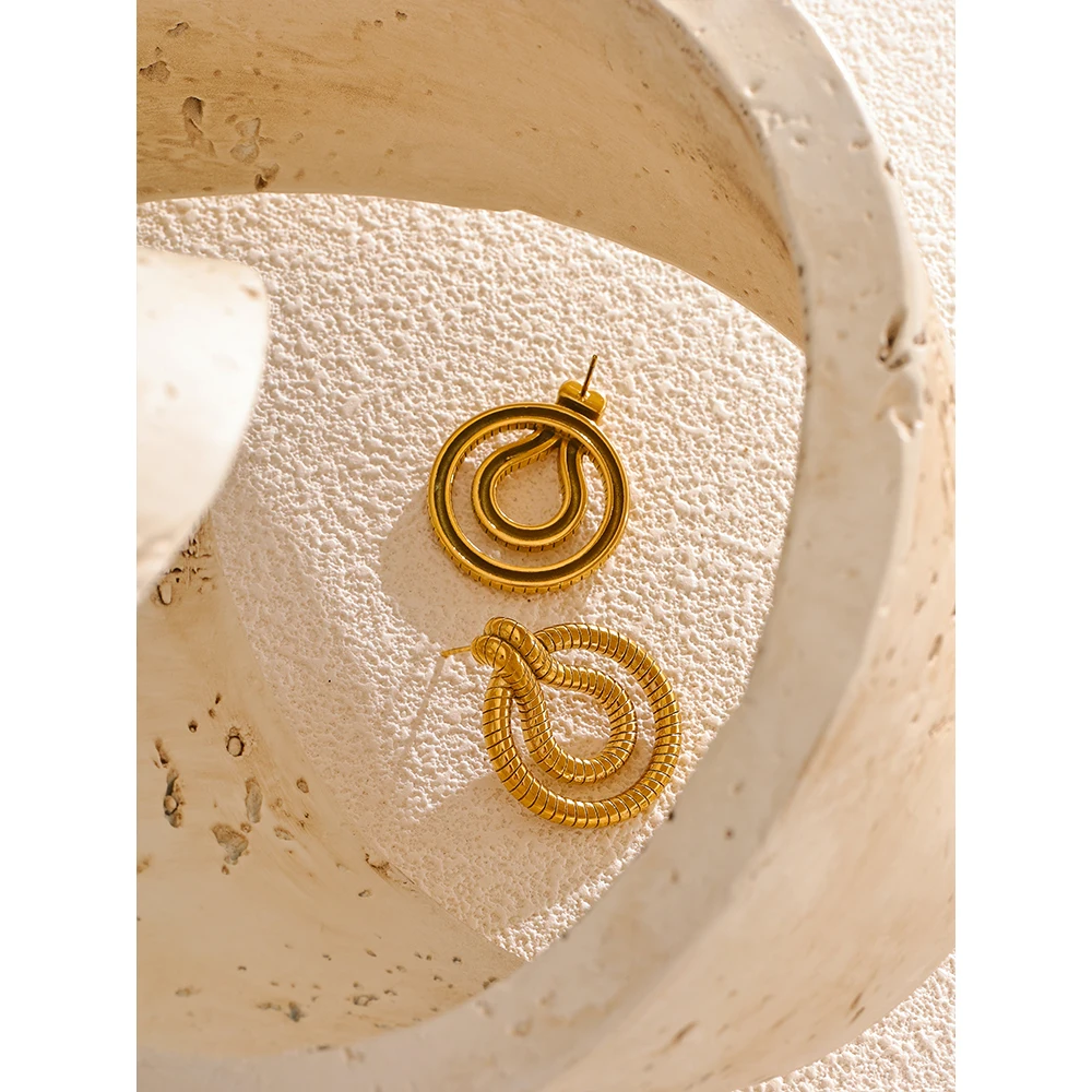 Yhpup New Style 18K Gold Plated Stainless Steel Geometric Snake Unusual Earrings Fashion Statement Daily Jewelry Gift