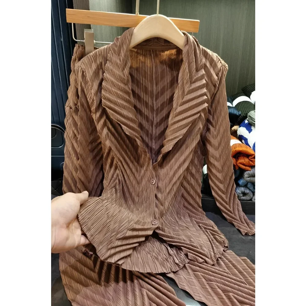 Pleats Original Design Senior Sense Suit Female Fall New Temperament Commuter Suit Pleated Jacket Straight Pants Two-piece Set