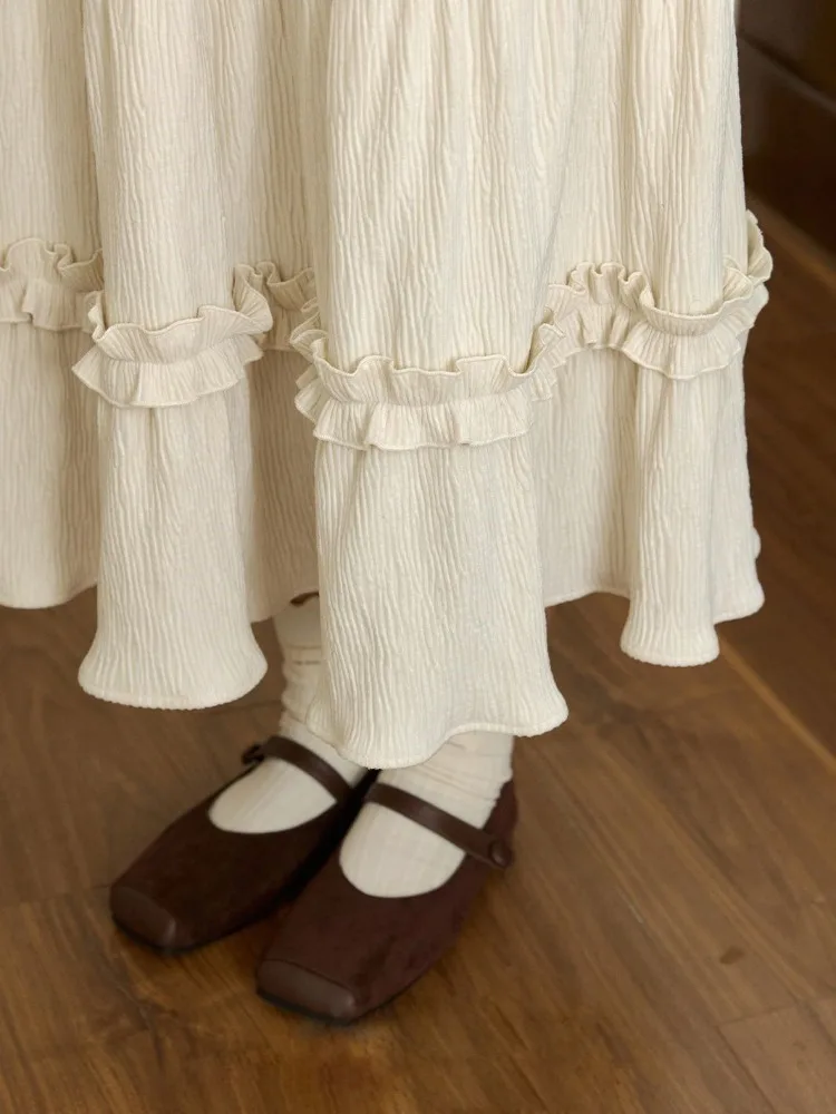 

Topanoma Woman Skirts Ruffles Patchwork Corduroy Autumn Winter Fashion Stretch High Waist Solid Loose Vintage Long Skirt Ladies
