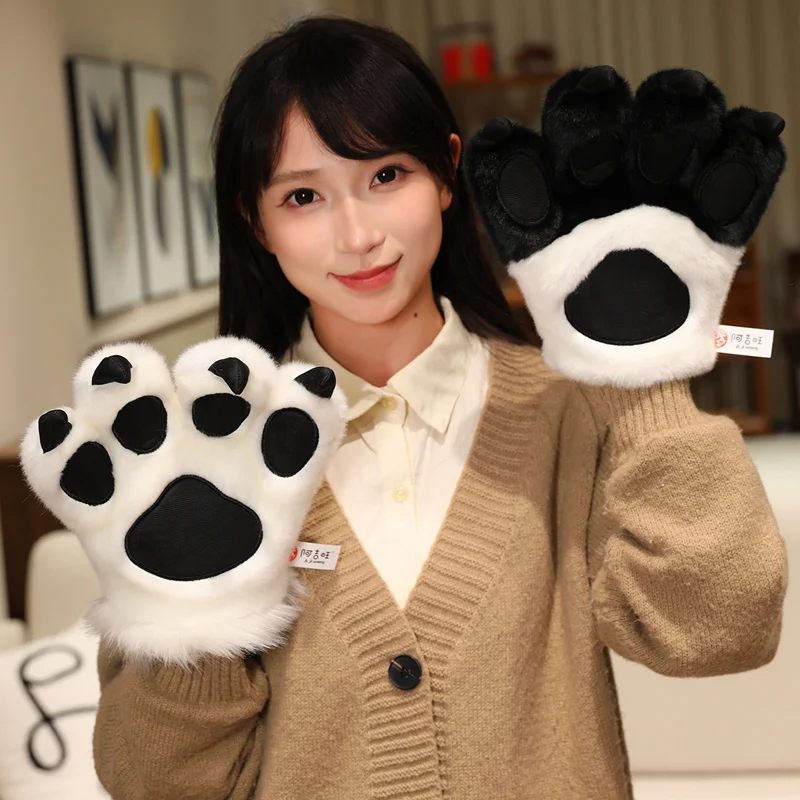 

25CM Simulation Animal Paw Plush Toys Lilelike Tiger Panda Bear Paw Gloves Warm Soft Plush Costume