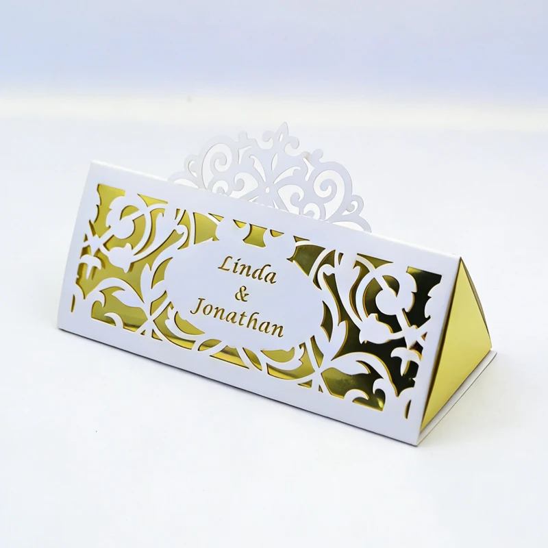 

New Arrival Triangular Prism Flower Lace White Black Gold Wedding Ideas Custom Gift Box