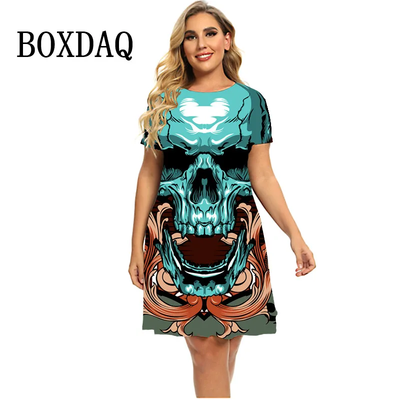 2024 New Spring Plant Mushroom 3D Skull Dresses donna Summer manica corta Mini abito allentato Casual Gradient Print Plus Size Dress