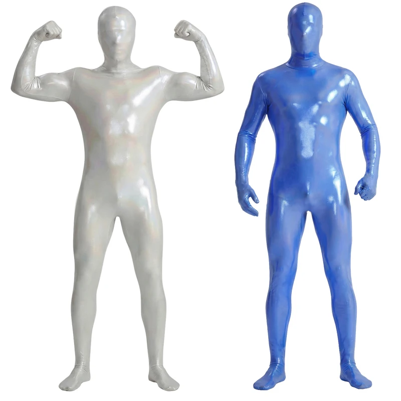 

Gradient Color Body Spandex Zentai Suit, High Stretch Shiny Glossy Bodysuit with Back Zipper for Anime Cosplay & Performance